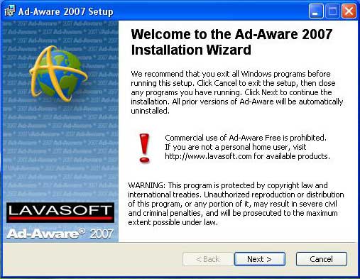 Ad-aware first screen